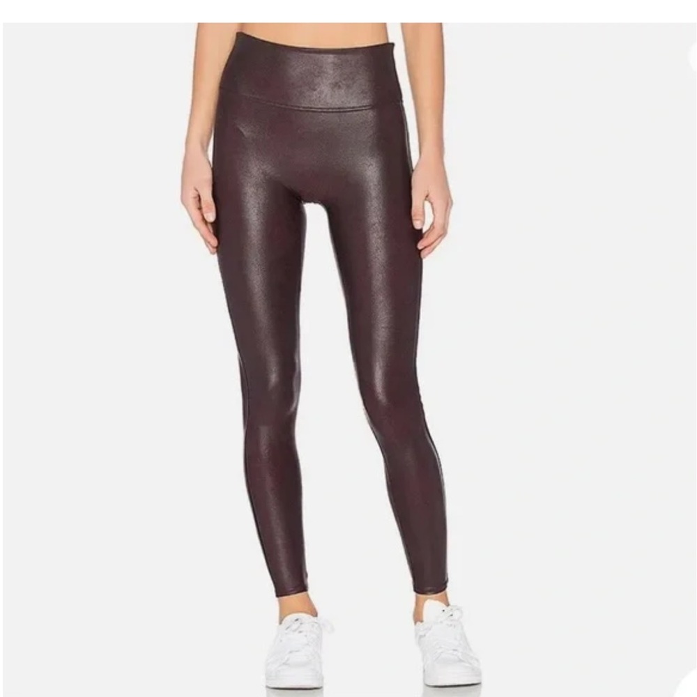 SPANX brown faux leather shapewear leggings size Large